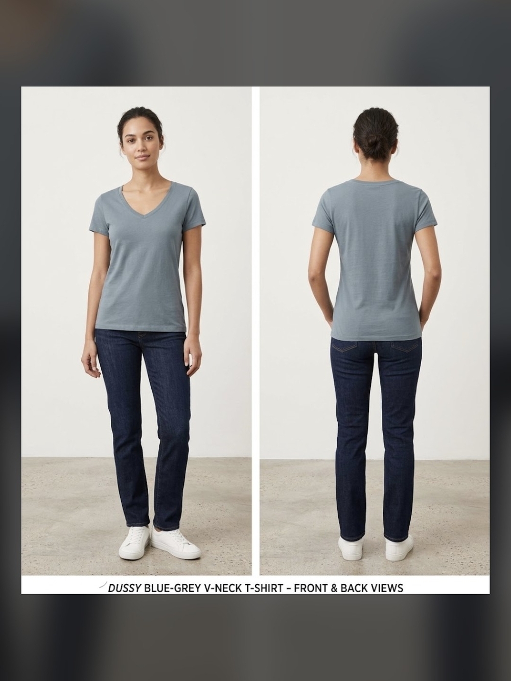Dusty Slate Blue V-Neck Short Sleeve Everyday Basic Tee Size Medium